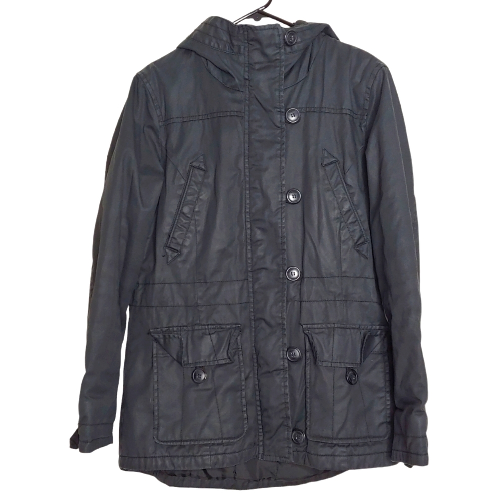 H&M L.O.G.G. Women's Black Zip Up Padded Warm Winter Coat with Hood Size 12